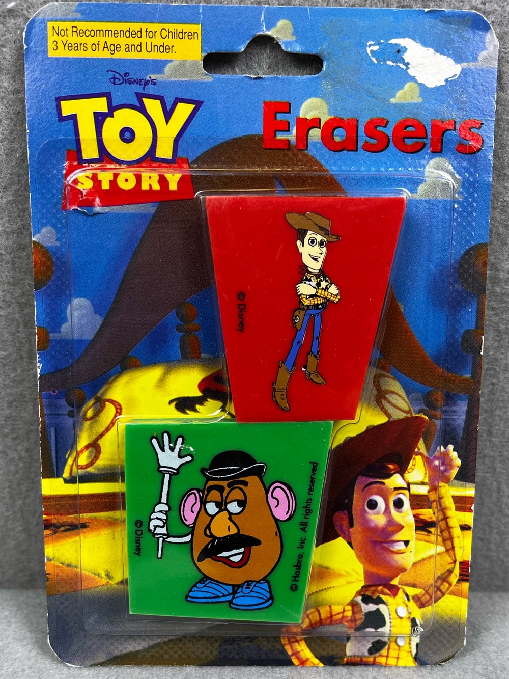 Vintage 1990s Toy Story 2 Pack Of Woody & Mr.Potato Head Erasers SEALED